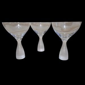 Set of 3 Roost Verglas Style Martini Glasses Frosted Chisel Stem Modern Barware